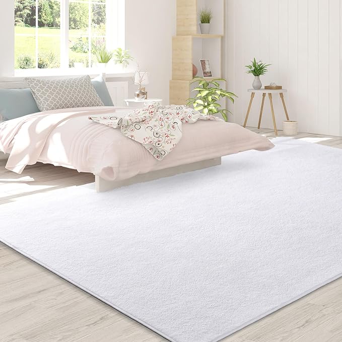 FlyDOIT Area Rugs for Bedroom Living Room, 5x8 White Super Soft Comfy Thickened Memory-Foam Indoor Carpets, Modern Aesthetic Minimalist Carpet for Boys Girls Adults Apartment Nursery Home Décor