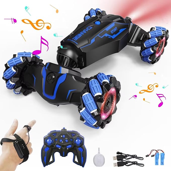 Upgraded Hand Gesture Sensing RC Stunt Car with Lights Music, Spray Fog Steam Gesture RC Car Remote Controll Transformed Vehicle 360° Spins All Terrains Monster Truck for Boys Kids