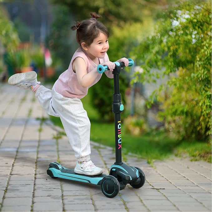 TONBUX Kids Scooter for Age 3-12, Toddler Scooter with 4 Adjustable Heights, Light Up 3-Wheels Scooter, Shock Absorption Design, Lean to Steer, Balance Training Scooter for Kids