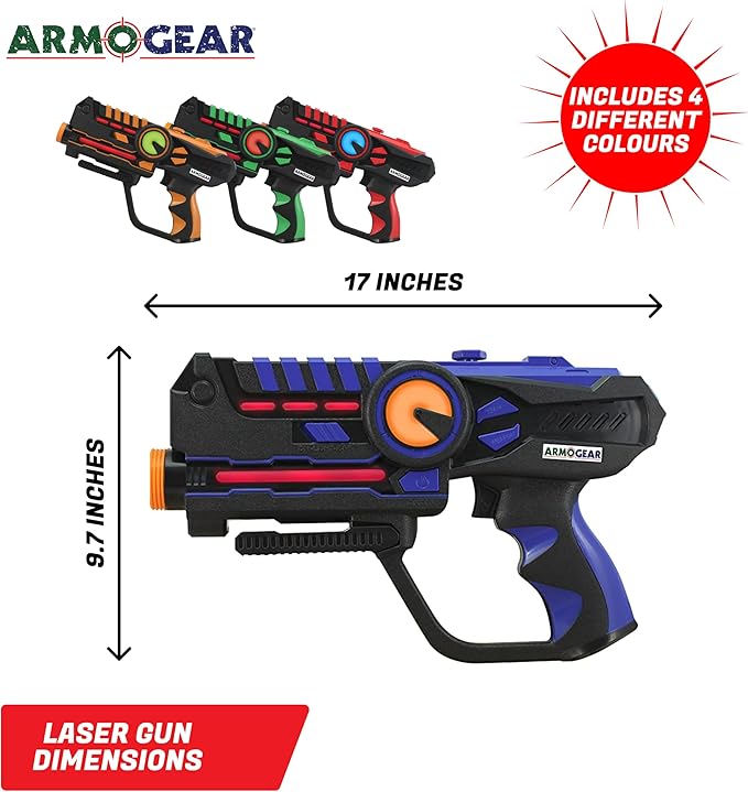 ArmoGear Laser Tag Guns with Vests Set of 4 - Adult Laser Tag Guns, Multiplayer Lazer Tags Set for Kids, Teens, and Adults - Indoor and Outdoor Game for Family Fun - Gift for Boys and Girls, Ages 8+