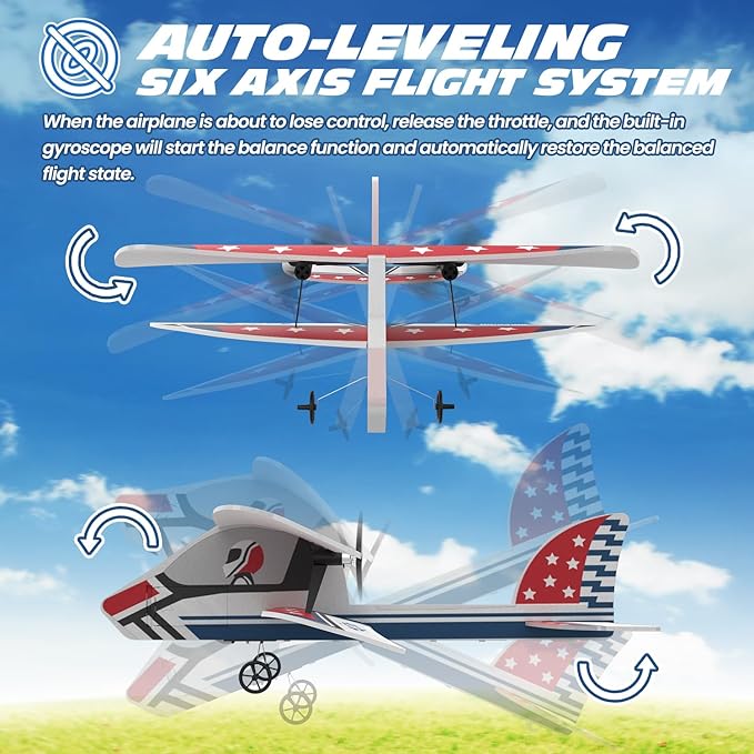 DEERC RC Plane, 2.4GHZ Remote Control Airplane W/ 3 Batteries & 6-axis Gyro Stabilizer, 2CH RTF RC Glider Toy for Beginners Kids Boys Girls Adults