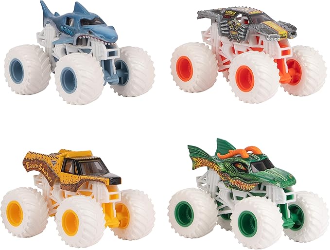 Monster Jam - Pack of 4 1:64 Die Cast Vehicles - 4 Authentic Monster Trucks Official Show Vehicles to Collect Scale 1:64 - Children's Toy 3 Years and Above