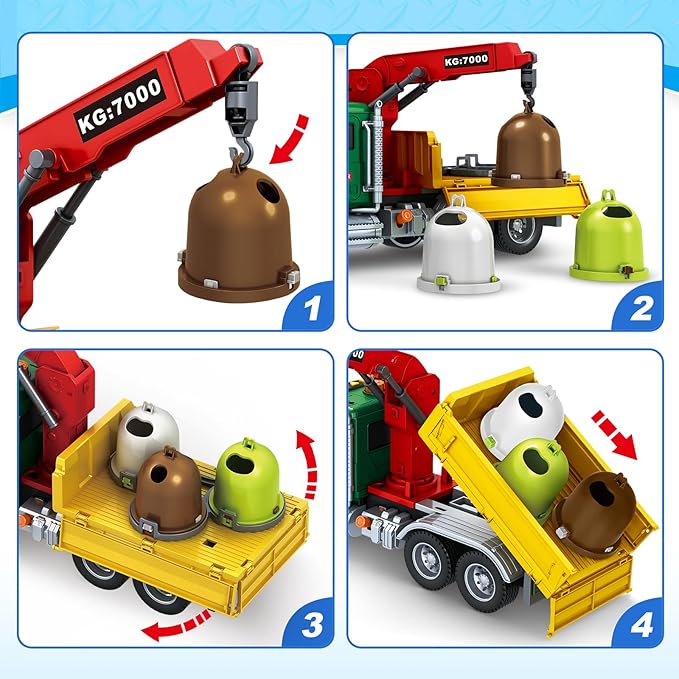 Kids Toys for 3 4 5 6 7 8 Years Old Boys, Large Garbage Sorting Truck Toy, Friction Powered Garbage Recycling Truck with Lights and Sounds, 3 Trash Bins, Birthday Gifts Toys for Toddlers Boys Girls