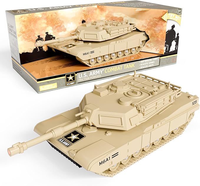 Lollipop U.S. Army Toy Friction Combat Tank with Lights and Sounds for Boys
