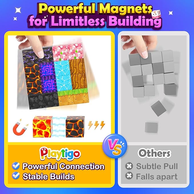 Magnetic Blocks- 100pcs Mine Magnet World Block Cubes Toys for Kids Ages 4-8 Magnetic Tiles Kids Sensory Birthday Gifts Game Toys for Boys & Girls Ages 3+