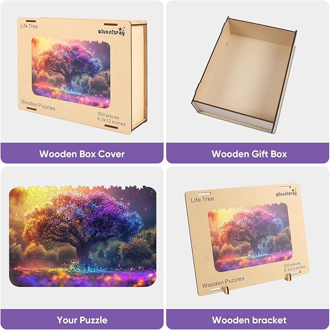 Wooden Puzzles for Adults,Tree of Life Wooden Jigsaw Puzzles 200pcs,8.3x12in,Medium,Unique Shape Adult Puzzles,Irregular Wood Puzzles Creative for Adults and Kids Family Game