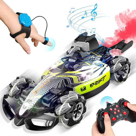 Axirata F1 Gesture Hand Remote Control Car for Kids Age 6-12 Year Old 2.4GHz 4WD 360°Rotation Drift RC Stunt Car with Light & Music & Spray 1:12 Scale Toy Car Gift for Boys Girls
