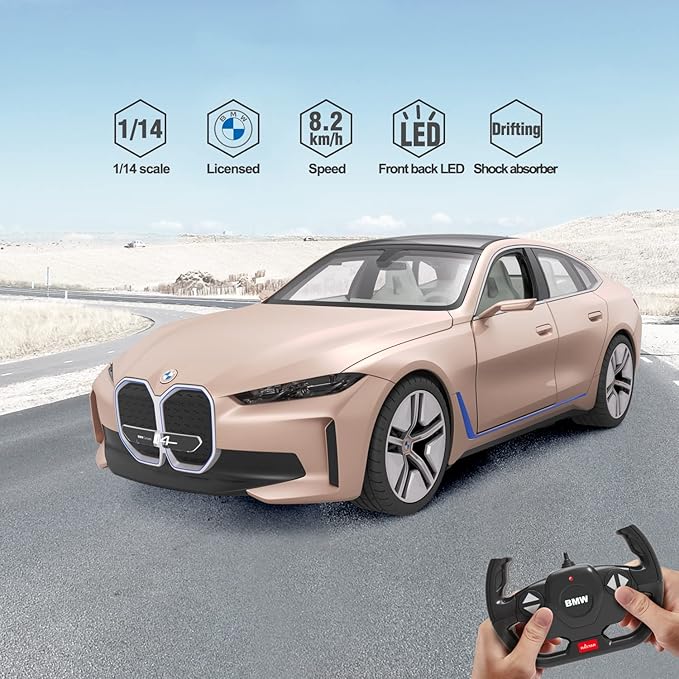RASTAR BMW i4 Remote Control Car, 1/14 BMW i4 Concept RC Toy Car Golden BMW Model Car Diecast for Kids Boys Adults