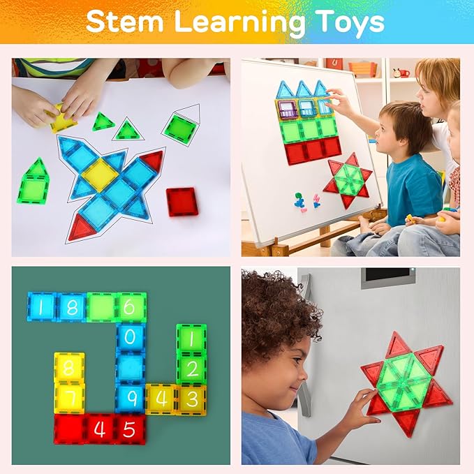 TOY Life Magnetic Tiles for Toddlers 3-5 62 Pcs Magnet Blocks for Kids Ages 4-8 STEM Tile Building Toys Birthday Gift for Boys and Girls