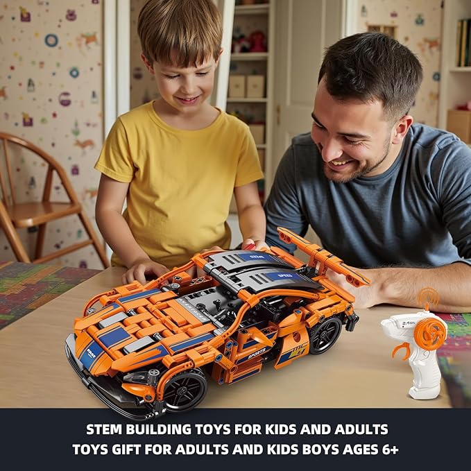 408 Piece Remote Control Racing Car Building Set for Kids,STEM 1:16 technology Sports Car Collection Model Brick Kit,Rechargeable RC Sports Cars Toy Set Gift for 6 7 8+ Year Old Boys and Girls