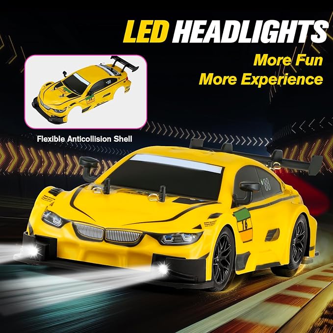 RC Drift Car, 1:16 Scale Drifting Cars2.4GHz 4WD RC Race Car, 40km/h High-Speed Remote Control Drift Cars Vehicle, Racing Sport for Boys Girls Kids - 2 USB Rechargeable Batteries (Yellow)