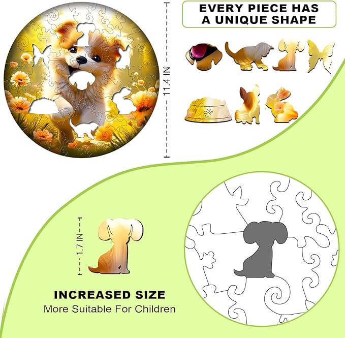 Easter Gifts for Kids Girls Boys, Easter Basket Stuffers, Wooden Jigsaw Puzzles for Kids Ages 4-6, 50 Piece Unique Shape Animal Theme Puzzle - Preschool Learning Educational Toys for Kid 3+ (Puppy)