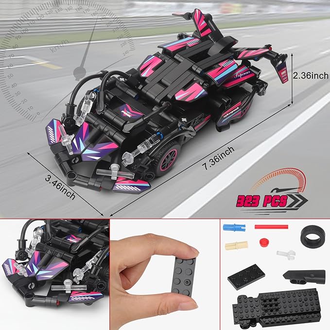 STEM Toys for 6-10 Year Old Boys Girls - 306 pcs RC Car Building Block Set - Remote Control Racing Car Building Toy Sets Kit for Kids (Black)