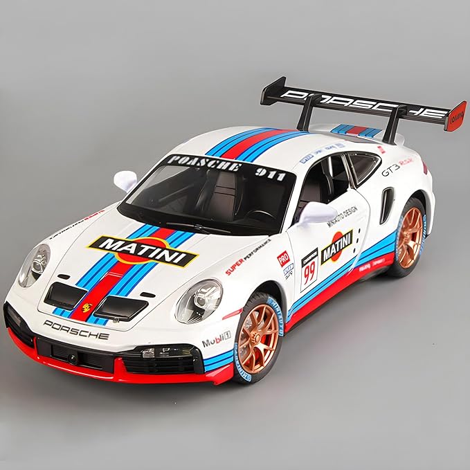 Toy Cars Porsche 911 GT3 RS RSR Turbo S Diecast Model Cars,Pull Back Car with Light and Sound Sports Race Car for Boys Age 4-7 Gifts White Blue