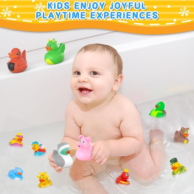 AOT 300 Pcs Multicolor Rubber Ducks, Jeep Ducks for Ducking, Mini Rubber Duckies for Toddler Kids Bath Toys, Pool Toys, Duck Gifts for Birthday Parties