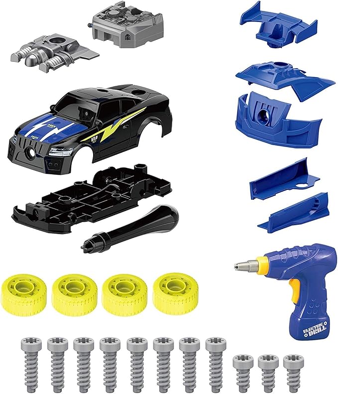 Pup Go Take Apart Toy Racing Car Sound Light, 2 in 1 Build Your Own Car, Drill & Power Tools, Gift Present Children Construction Building Toys for Age 3+ Year Old Boy Kids(4 Spare Screws Included)