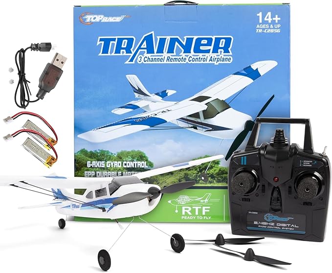 Top Race Remote Control Airplane - RC Plane 3 Channel Battery-Powered - Radio Control Airplanes for Adults and Kids 8+ - Easter Gift Toy - Easy to Control Electric Planes with Propeller Saver