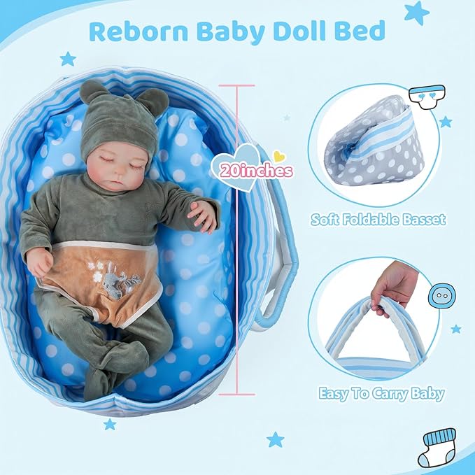 BABESIDE Lifelike Reborn Baby Dolls with Bassinet - 17 Inch Full Vinyl Body Realistic Newborn Baby Doll Boy Real Life Baby Dolls with Basket & Feeding Kit Gift Box for Kids Age 3+