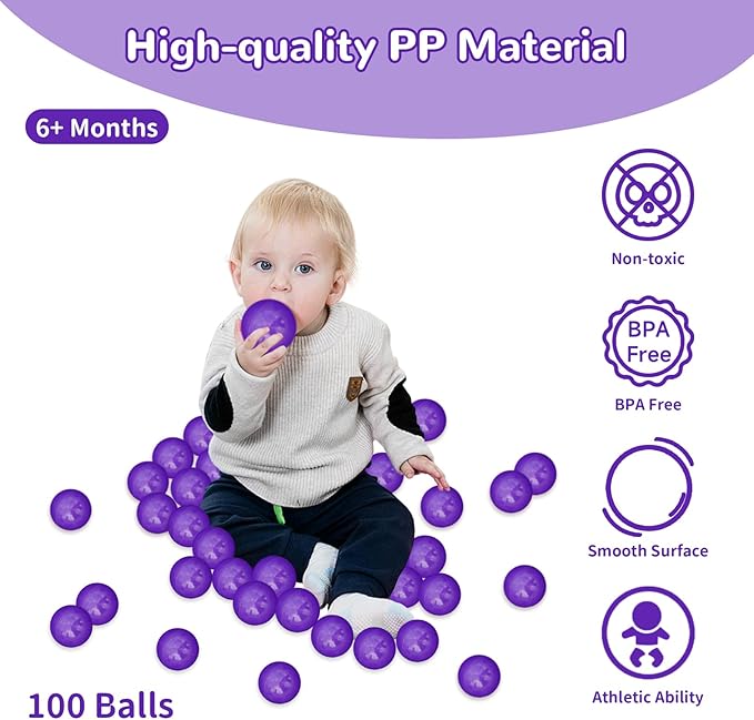 Ball Pit Balls 100 Phthalate Free BPA Free Crush Proof 2.16 Inches Plastic Balls for Ball Pit Ideal Gift for Toddlers Babies Kids Pool Water Toys Play Tent, Purple