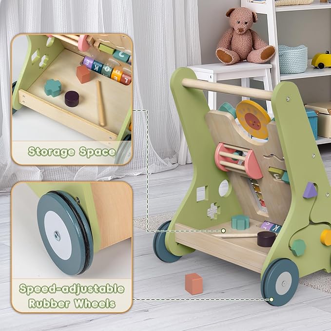 Wooden Baby Walker, Montessori Walker for Babies 6-12 Months, Push Walking Toys for 1 Year Old Learning to Walk