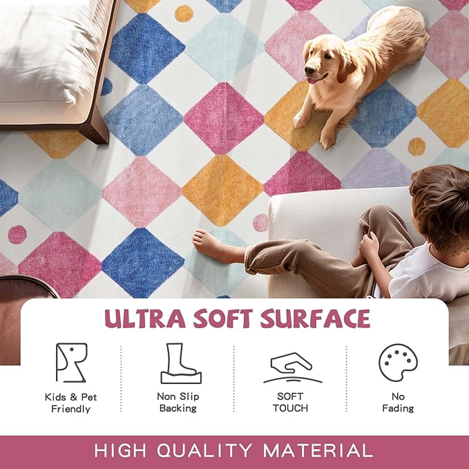 jinchan Area Rug 3x5 Kids Washable Indoor Floor Cover Non Slip Modern Soft Rug Living Room Diamond Carpet Holiday Decor for Nursery Dining Room Bedroom Berries on Cream