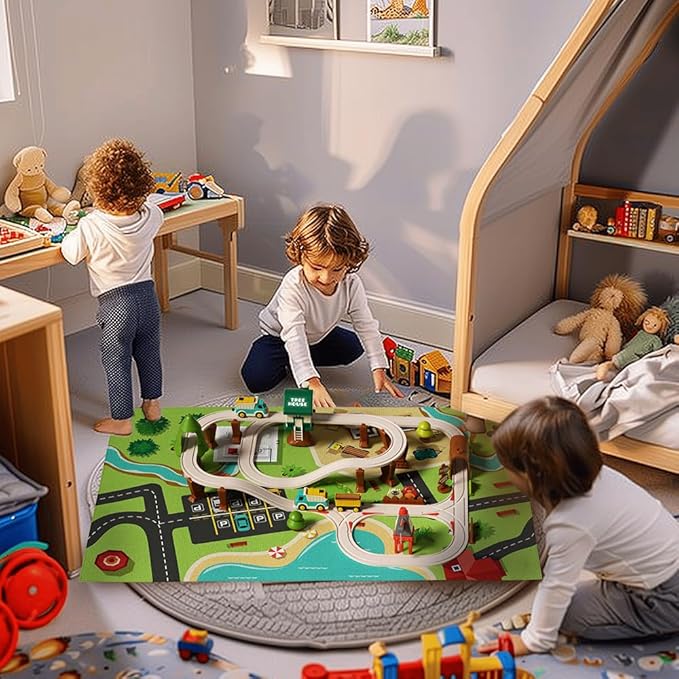 37pcs Forest Track Adventure Train Set with Magnetic Link Logging Truck,Train Track for 3-7 Years Old Toddlers & Kids, Railway Set Christmas Toys for Kids,Rail Car Set for Boys & Girls