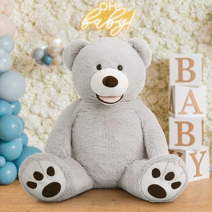 MorisMos Smile Giant Teddy Bear, 51inch Large Stuffed Bears with Big Footprints, Big Stuffed Animals Cuddly Plush Gifts for Girlfriends, Boyfriend, Gray