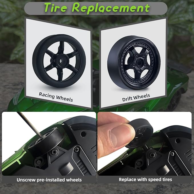 Remote Control Car, 1/24 2.4GHz 4WD RC Drift Cars High Speed Racing Car with 2 Rechargeable Batteries Extra Tires Toy Car RC Cars for Adults Boys