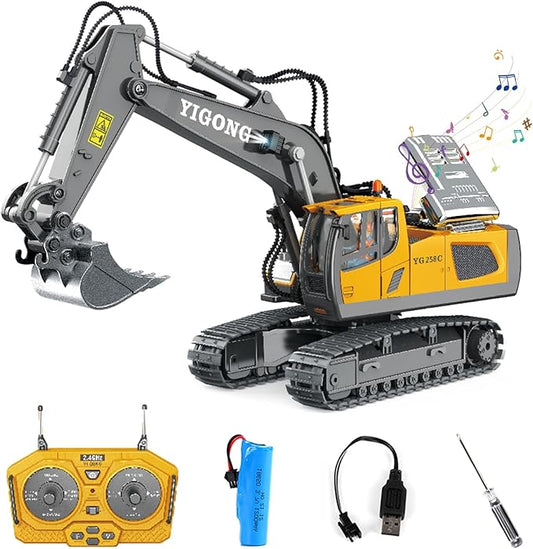 Remote Control Excavator Toy for Boys Ages 6+,11-Channel RC Excavator Toy,with Metal Shovel,2.4Ghz RC Construction Vehicle,Ideal Gifts for Kids on Birthday,Christmas