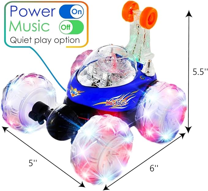 Haktoys 2-Pack Rechargeable RC Tornado Stunt Cars – Remote Control Flip Trucks with 360° Spins & Turbo Twister Action | Double-Sided Stunt Vehicles for Kids Toddlers Boys & Girls (Green & Blue)