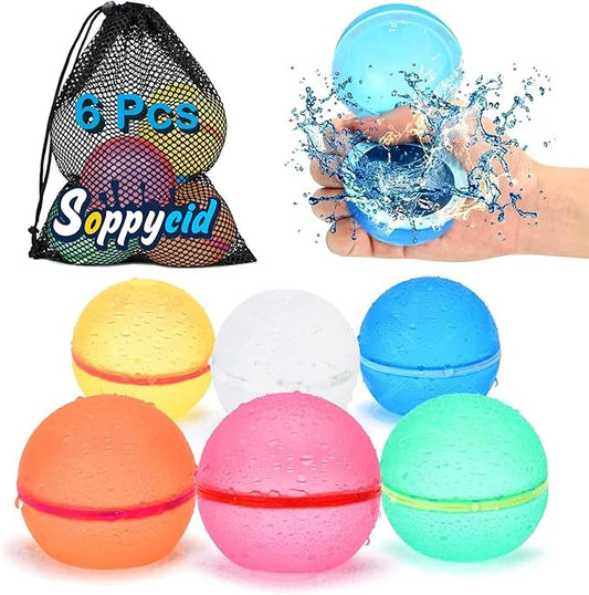 98K Reusable Water Balloons 6Pcs with Mesh Bag, Self Sealing Silicone Ball Latex-Free, No Clean Hassle, Easy to Fill, Summer Water Toys Swimming Pool Beach Park Yard Outdoor Games Party Supplies