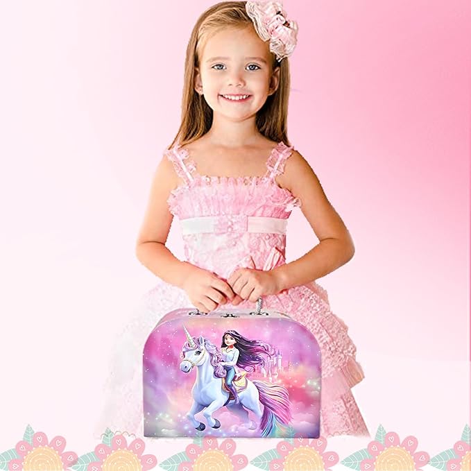 Unicorn Tea Party Set for Toddler Girls – 19-Piece Pretend Play Tin Tea Set with Teapot, Cups, Plates, Spoons & Carrying Case – Princess Kitchen Toys for Kids Ages 3-8 – Birthday Gift