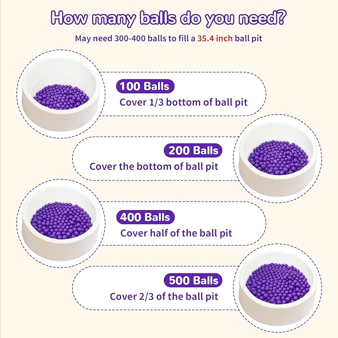 Ball Pit Balls 100 Phthalate Free BPA Free Crush Proof 2.16 Inches Plastic Balls for Ball Pit Ideal Gift for Toddlers Babies Kids Pool Water Toys Play Tent, Purple