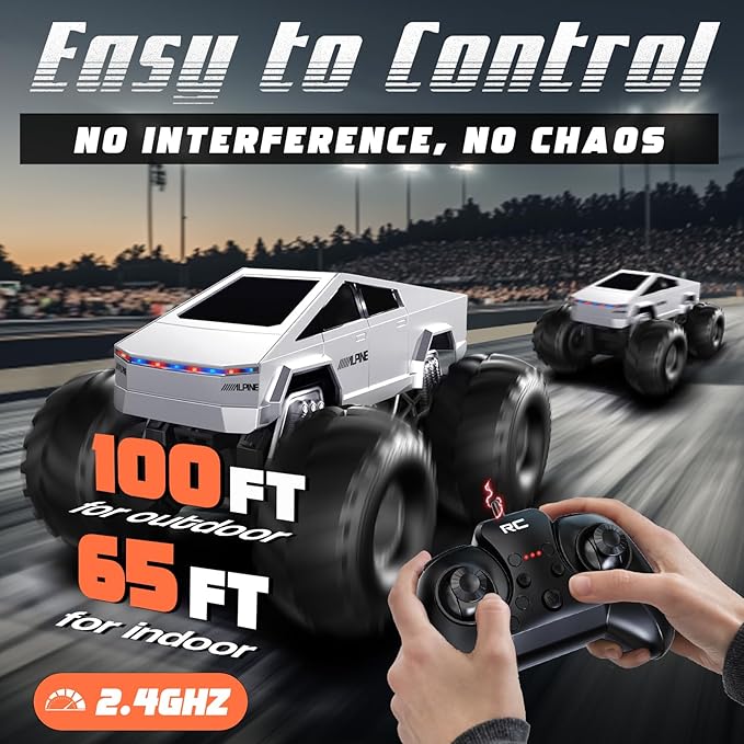 1:16 RC Car - 2.4 GHZ Remote Control Car with LED Light and Loadspace, 4WD All Terrain Waterproof Off-Road Cybertruck Toys, Electric Vehicle Toys for Kids, Gifts for Kids, Boys and Girls