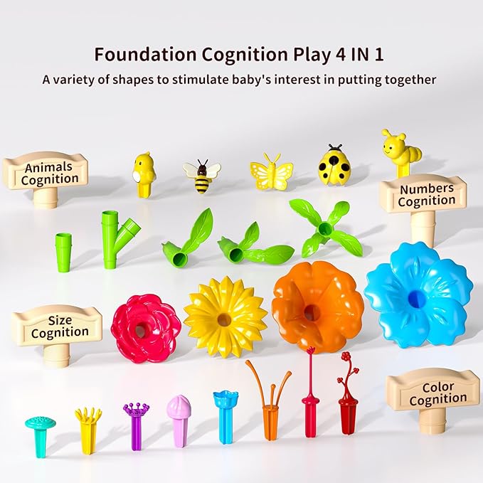 TEMI Toddler Toys Birthday Gifts for 3 4 5 6 7 Year Old Girls Boys, 91 PCS Flower Garden Building Toy STEM Educational Activity Preschool Toys for Kids Age 3-6