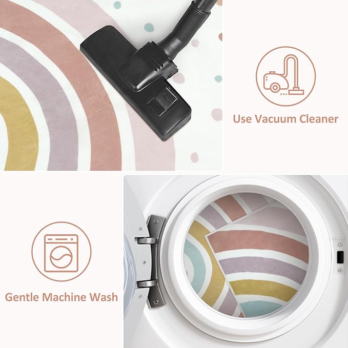 STARUIA Washable Rainbow Rug for Girls Bedroom, Boho Classroom Rug Small 3x5 Area Rug for Kids Room, Soft Kids Carpet Non-Slip Nursery Rug for Playroom Tent Baby Dorm