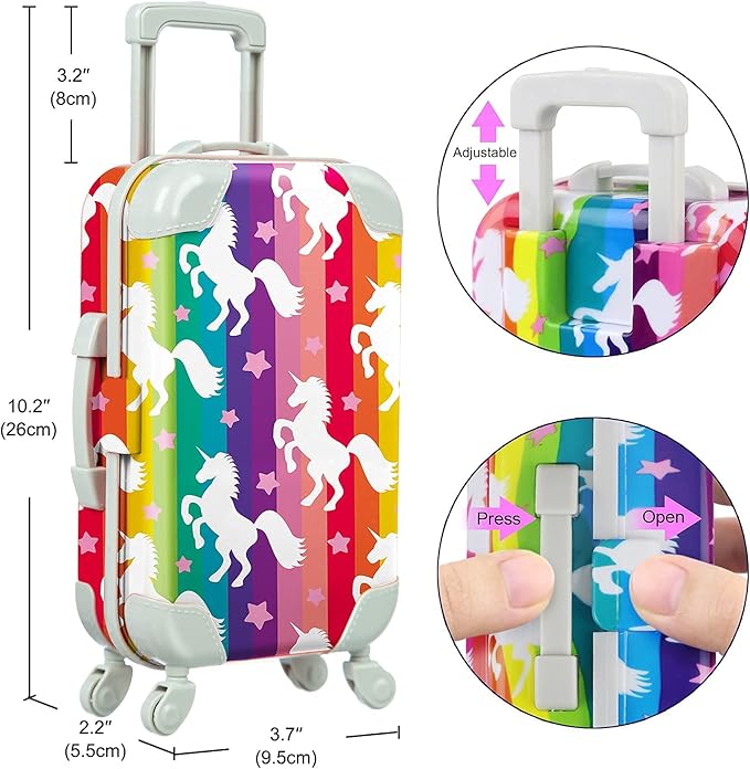 ZITA ELEMENT 24 Pcs 18 Inch Girl Doll Clothes and Accessories Travel Suitcase Set for 18 Inch Doll Accessories Unicorn Stuff