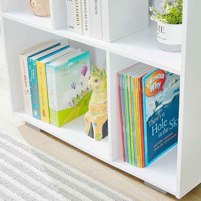 Wooden Dollhouse Bookshelf 4-Tier Children's Bookcase Display Storage Doll House Organizer Furniture for Kids Bedroom Playroom Nursery Kindergarten Gift for Girls Boys Ages 3-8 Years Old