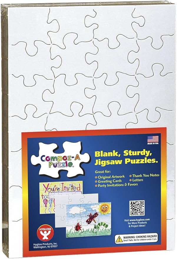 100 Blank Jigsaw Puzzles – 5.5 x 8 Inch, 28 Pieces Each – Hygloss DYI Party invites, Perfect for Decorating, Kids' Activities, Arts & Crafts or Party Favors - Puzzle Pieces to Draw On for Crafts