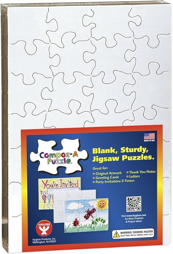 24 Blank Jigsaw Puzzles – 5.5 x 8 Inch, 28 Pieces Each – Hygloss DYI party invites, Perfect for Decorating, Kids' Activities, Arts & Crafts or Party Favors - Puzzle Pieces to Draw On for Crafts