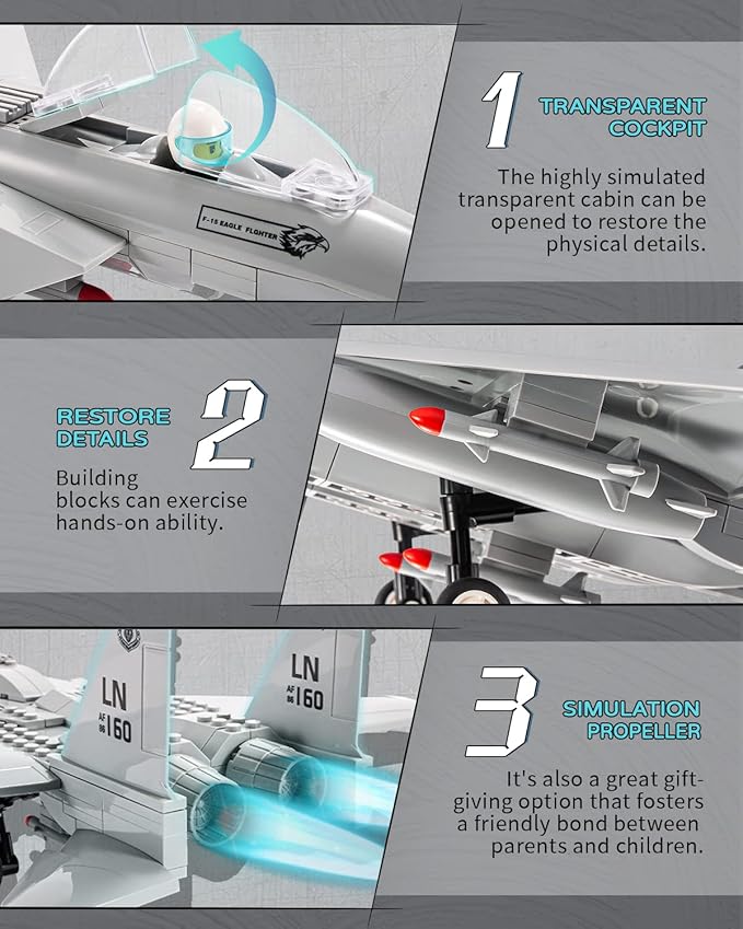 dOvOb Military F-15 Eagle Fighter Jet Building Blocks Set, Army Plane Toys as Gift for Kids or Adult (270 Pieces)