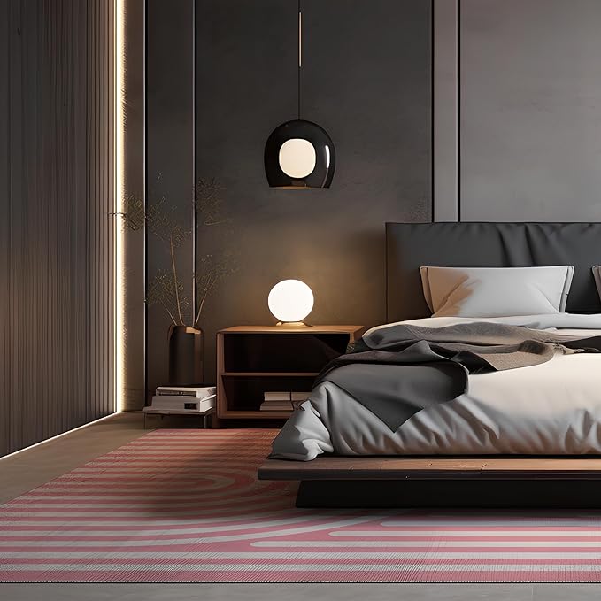 Washable 5x7 Abstract Area Rug for Living Room, Pink Rainbow Modern Boho Throw Rugs, Soft Ultra-Thin Low Pile Stain Resistant Nonslip Indoor Large Carpet for Office Dining Bedroom Playroom Classroom