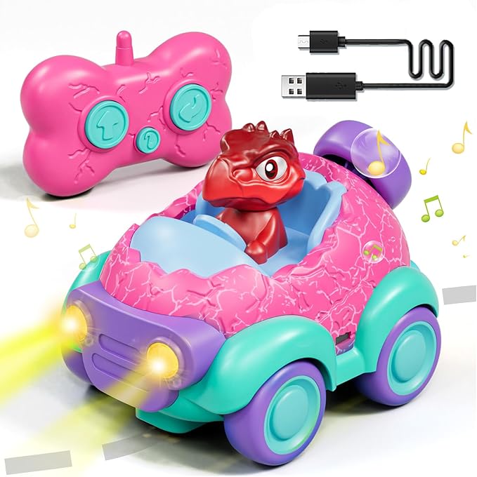 Lehoo Castle Remote Control Car for Toddlers, Toddler Girl Toys 2-3, Dinosaur Toys for Girls Ages 2-4 with Lights & Music, Toys for 2 3 4 Year Old Girls