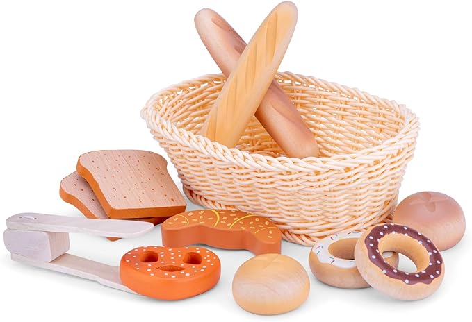 New Classic Toys Traditional Bread Basket - Pretend Play Toy for Kids Cooking Simulation Educational Toys and Color Perception Toy for Preschool Age Toddlers Boys Girls
