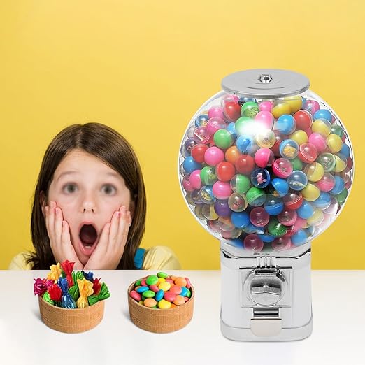 Vending Machine, 1-Dollar Twister Ball Dispenser, White Huge Load Capacity Candy Gumball Machine, Gumball Dispenser Machine for Small Capsule Toys, Pinballs