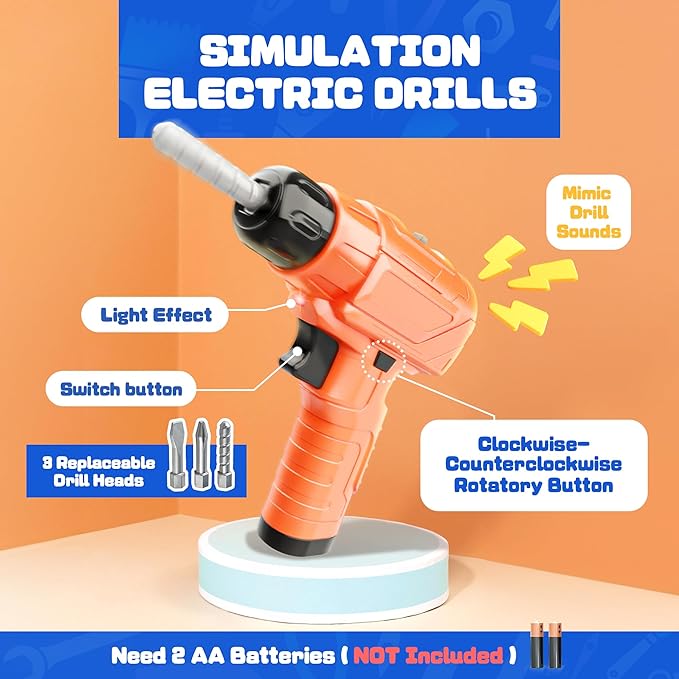 Toy Choi's Kids Tool Bench - 4 in 1 Kids Workbench with Electric Drill, Pretend Play Gift for Boys & Girls Age3-5 4-8