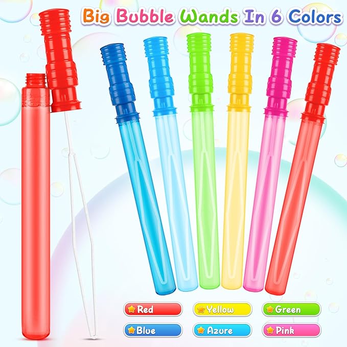 36PCS 15 inches Big Bubble Wands - Bubble Bulk in 6 Colors, Bubble Wands for Kids Summer Toy Party Favors, Birthday, Easter, Valentine Day, Carnival Prizes, Wedding, Outdoor Gifts for Girls & Boys
