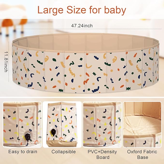 Ball Pits for Toddlers, 47" x 12" Foldable Kiddie Pool Dog Ball Pits Collapsible Baby Pool Dog Swimming Pool Portable Sandbox Kid Pool Indoor and Outdoor Game Without Balls