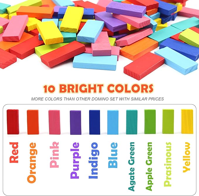 WOOD CITY 1000 Piece Dominoes Set for Kids with Extra 20 Blocks, Colorful Dominos Tiles for Building, Stacking, Racing, Tumbling, Wood Domino with Storage Bag and Box, Educational Toy