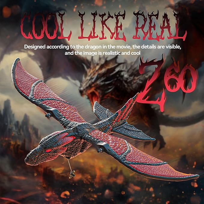 DEERC RC Dragon Plane for Kids Adult Remote Control Airplane Toy, 2CH 6-axis Easy to Fly Foam Aircraft for Boys Beginner 8-12, Glider Stabilizer RTF Stunt Jet